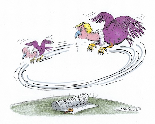 Cartoon: Iran-Atom-Deal (medium) by mandzel tagged trump,netanjahu,usa,israel,iran,atomabkommen,trump,netanjahu,usa,israel,iran,atomabkommen