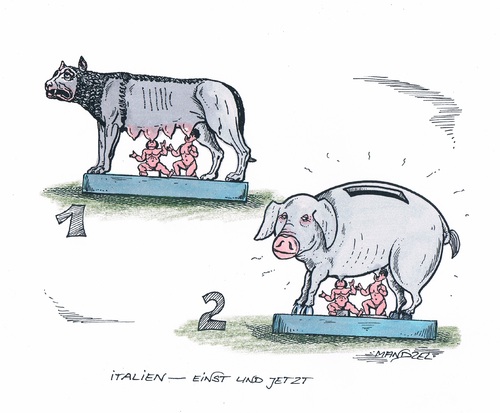 Cartoon: Italien unter Sparzwang (medium) by mandzel tagged italien,sparschwein,remus,romulus,italien,sparschwein,remus,romulus