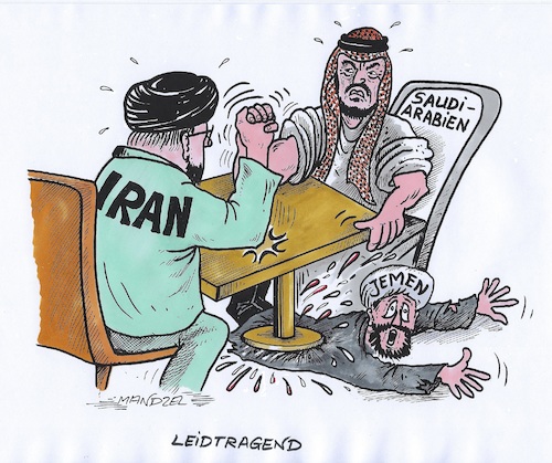 Cartoon: Jemeniten in Geiselhaft (medium) by mandzel tagged iran,jemen,saudi,arabien,vorherrschaft,iran,jemen,saudi,arabien,vorherrschaft