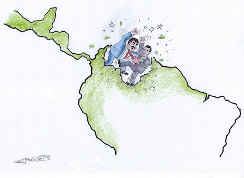 Cartoon: Machtkampf in Venezuela (medium) by mandzel tagged maduro,guaido,venezuela,regierungschef,caracas,maduro,guaido,venezuela,regierungschef,caracas