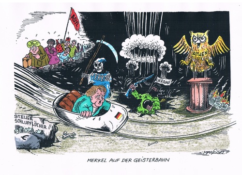 Cartoon: Merkel inmitten vieler Probleme (medium) by mandzel tagged merkel,asyl,terror,ukraine,griechenland,steuerschlupflöcher,merkel,asyl,terror,ukraine,griechenland,steuerschlupflöcher