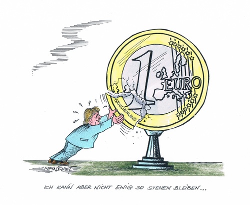 Cartoon: Merkel stützt den Euro. (medium) by mandzel tagged merkel,griechenland,euro,zerfall,merkel,griechenland,euro,zerfall