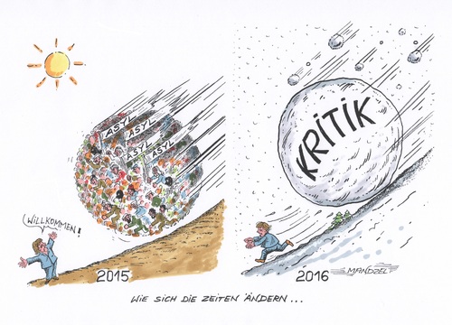 Cartoon: Merkel unter Druck (medium) by mandzel tagged flüchtlinge,kritik,merkel,lawinengefahr,asyl,willkommenskultur,flüchtlinge,kritik,merkel,lawinengefahr,asyl,willkommenskultur