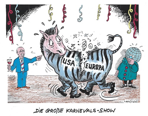 Cartoon: Miserable Nummer (medium) by mandzel tagged karneval,putin,usa,europa,karneval,putin,usa,europa