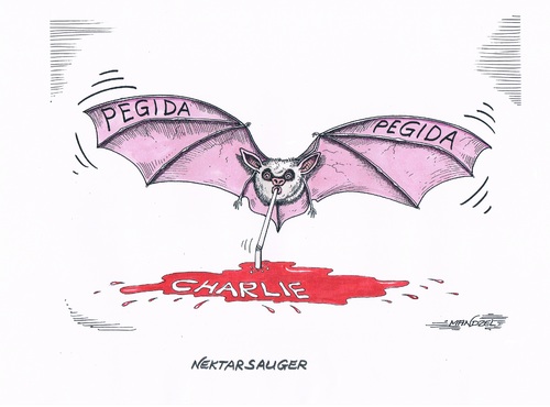 Cartoon: Nektar aus dem Blut (medium) by mandzel tagged pegida,paris,anschlag,karikaturisten,blut,pegida,paris,anschlag,karikaturisten,blut