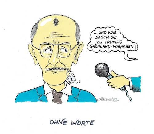 Cartoon: Nichts! (medium) by mandzel tagged usa,deutschland,trump,völkerrechtsbrüche,merz,sprachlosigkeit,usa,deutschland,trump,völkerrechtsbrüche,merz,sprachlosigkeit