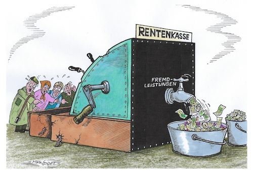 Cartoon: Non-Stop-Thema Rente (medium) by mandzel tagged deutschland,rente,reformen,pflichtabgaben,sozialbeiträge,deutschland,rente,reformen,pflichtabgaben,sozialbeiträge