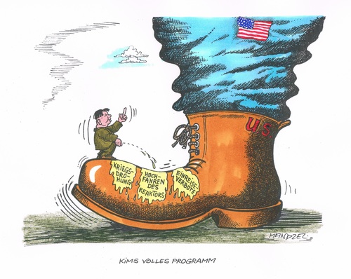 Cartoon: Nordkorea provoziert weiter (medium) by mandzel tagged nordkorea,kim,usa,stiefel,provokation,nordkorea,kim,usa,stiefel,provokation