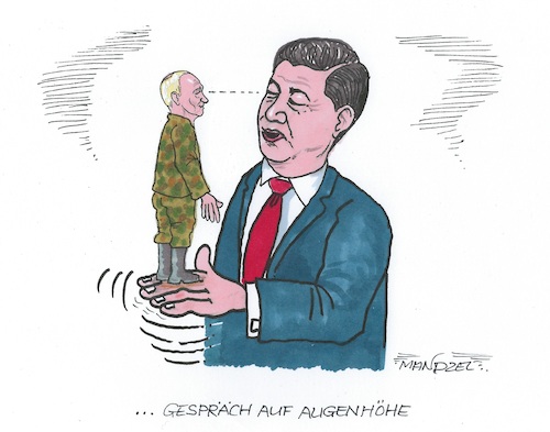 Cartoon: Putin und Xi (medium) by mandzel tagged putin,xi,augenhöhe,ukraine,energie,weltprobleme,usa,weltherrschaftt,putin,xi,augenhöhe,ukraine,energie,weltprobleme,usa,weltherrschaftt