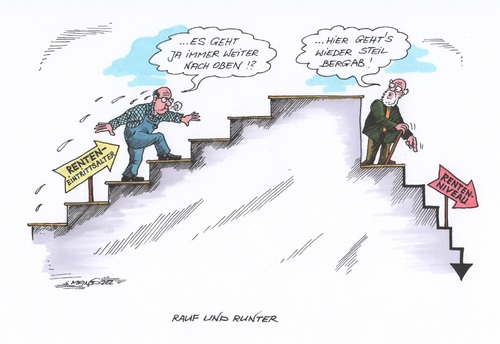 Cartoon: Rauf und runter (medium) by mandzel tagged rente,renteneintrittsalter,rentenniveau,rentenreform,rente,renteneintrittsalter,rentenniveau,rentenreform