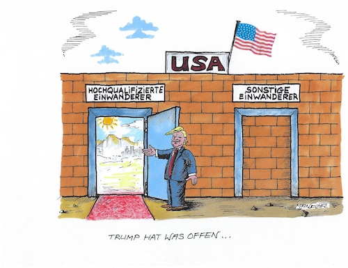 Cartoon: Trumps Einwanderungsreform (medium) by mandzel tagged usa,trump,einwanderung,reform,asyl,demokraten,republikaner,usa,trump,einwanderung,reform,asyl,demokraten,republikaner