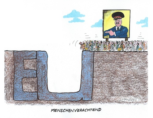 Cartoon: Üble Spiele mit Migranten (medium) by mandzel tagged lukaschenko,migranten,eu,instrumentalisierung,belarus,lukaschenko,migranten,eu,instrumentalisierung,belarus