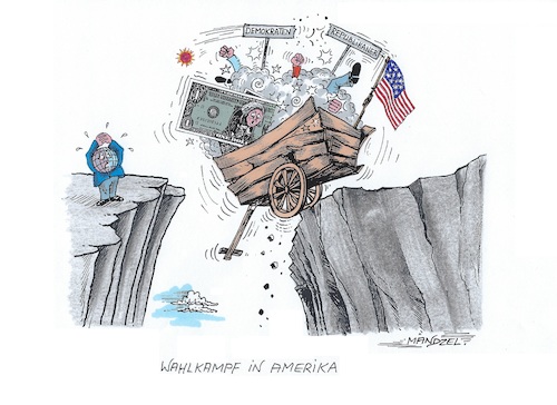 Cartoon: USA vor der Wahl (medium) by mandzel tagged corona,trump,usa,wahlkampf,pandemie,panik,chaos,hysterie,corona,trump,usa,wahlkampf,pandemie,panik,chaos,hysterie