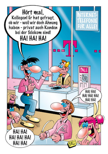 Cartoon: Im Telekomshop (medium) by stefanbayer tagged telekom,telekomshop,magenta,telefon,voip,internettelefonie,internet,browser,kunden,kollegen,service,it,störung,technik,digital,computer,pc,tablet,smartphone,kommunikation,software,stefanbayer,bay,lachen,warten