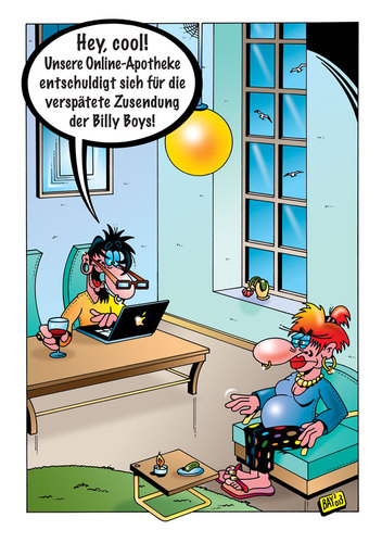 Cartoon: Online-Apotheke (medium) by stefanbayer tagged apotheke,online,onlineapotheke,kondom,verhütung,billyboy,ungeduld,cool,entschuldigung,zusendung,verspätung,schwanger,gurke,stefan,bayer,stefanbayer,bestellen,onlinebestellung