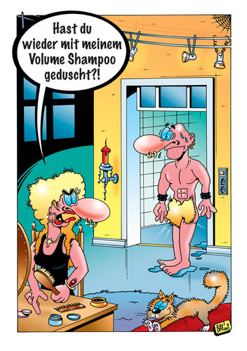 Cartoon: Volume Shampoo... (medium) by stefanbayer tagged shampoo,volume,volumeshampoo,volumen,duschen,baden,duschzeug,duschgel,bad,mann,frau,katze,stefan,bayer,waschen,körper,körperhygiene,haare,frisur,schambereich,schamhaar