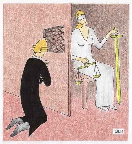 Cartoon: confessional booth (medium) by cemkoc tagged judgement,judge,themis,justice,booth,confessional,hukuk,karikatürü,law,cartoons