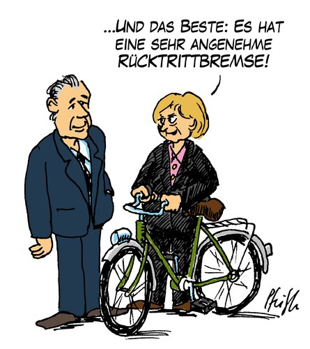 Cartoon: Angie Green (medium) by Andreas Pfeifle tagged rücktritt,rücktrittbremse,kanzlerin,merkel,grün,fahrrad