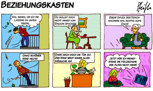 Cartoon: Beziehungskasten (medium) by Andreas Pfeifle tagged bildergeschichte,comic,sequenz,haus,wohnen,generationen