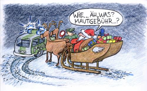 Cartoon: Nikolaus-Mautgebühr (medium) by Andreas Pfeifle tagged nikolaus,weihnachten,maut,mautgebühr