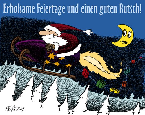 Cartoon: Rocketing Santa (medium) by Andreas Pfeifle tagged weihnacht,weihnachten,weihnachtsmann,rakete,santa
