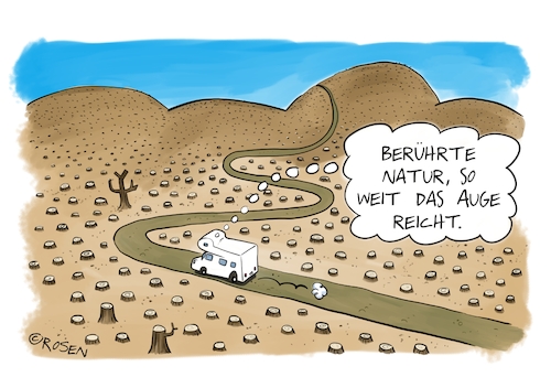 Cartoon: Berührte Natur (medium) by Holga Rosen tagged natur,waldrodung,klimawandel,klima,natur,waldrodung,klimawandel,klima