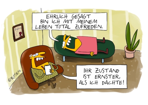 Cartoon: Ernster Zustand (medium) by Holga Rosen tagged leben,zufrieden,psychiater,ernst,zustand,leben,zufrieden,psychiater,ernst,zustand