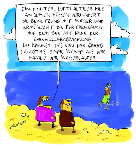 Cartoon: Jesus (medium) by Holga Rosen tagged jesus,wasserläufer,jesus,wasserläufer,erklärung,physik,über,das,wasser,laufen
