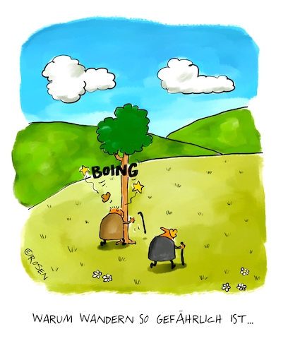 Cartoon: Wandern (medium) by Holga Rosen tagged wandern,gefahr,wandern,gefahr,baum,stossen,vorlaufen