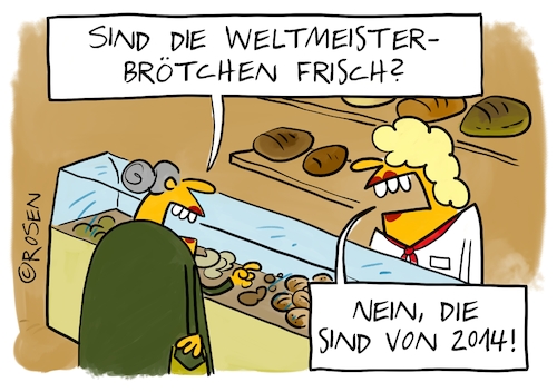 Cartoon: Weltmeisterbrötchen (medium) by Holga Rosen tagged bäckerei,backwaren,frühstück,brötchen,weltmeisterschaft,wm,fußball,bäckerei,backwaren,frühstück,brötchen,weltmeisterschaft,wm,fußball