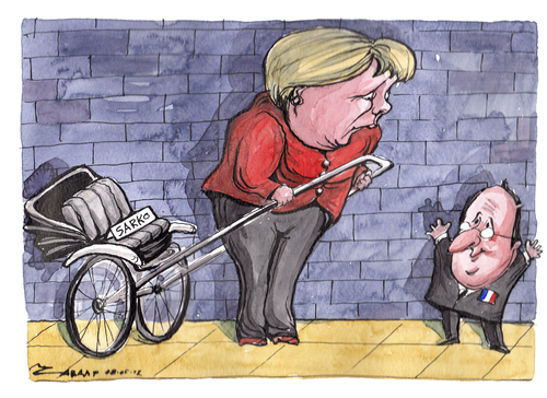 Cartoon: Merkhollande (medium) by Tchavdar tagged rikshaw,germany,france,merkel,merkhollande,hollande,francois