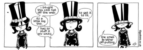 Cartoon: Donna Chaotic (medium) by gothink tagged top,hat,socks,goth,punk,metal,rock,girl,teen,comic,strip