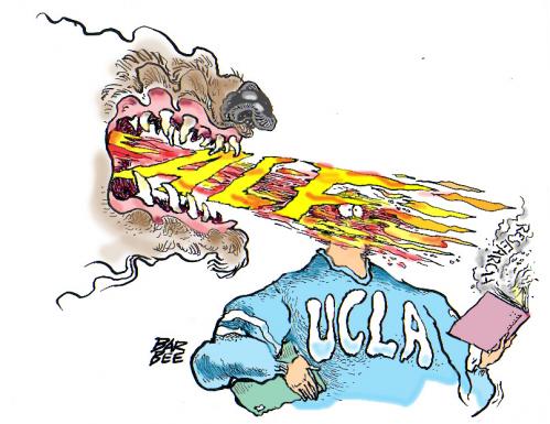 Cartoon: fire bomb UCLA (medium) by barbeefish tagged ucla