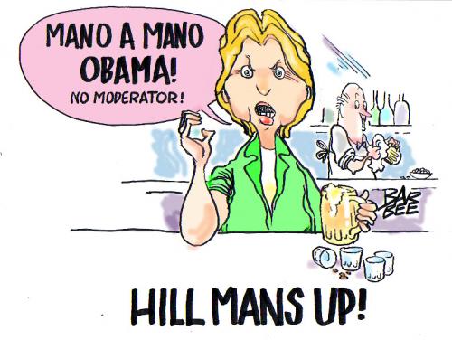 Cartoon: mano a mano (medium) by barbeefish tagged hillary,obama,mano