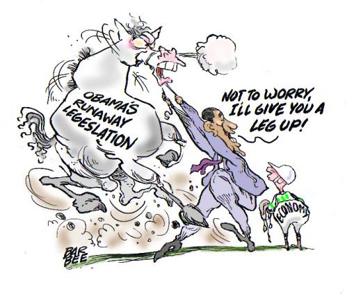 Cartoon: obama the wrangler (medium) by barbeefish tagged the,economy