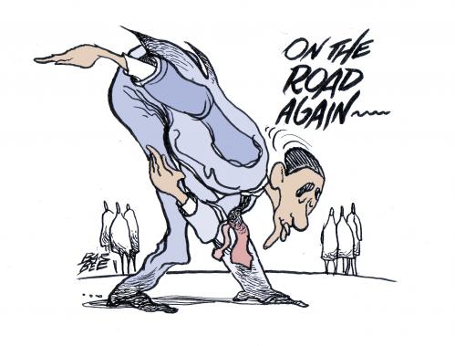 Cartoon: on the road (medium) by barbeefish tagged obama
