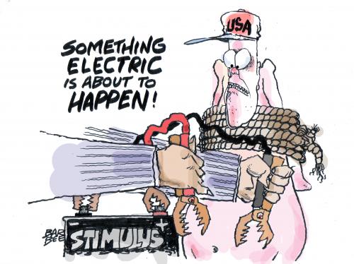 Cartoon: the stimulus package (medium) by barbeefish tagged obama,to,the,rescue