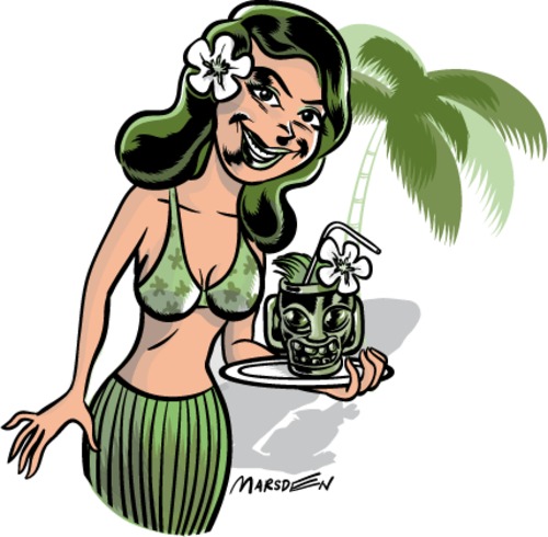 Cartoon: Hula Girl with Tiki Drink (medium) by ian david marsden tagged nightlife,party,drink,holiday,bar,beach,tiki,girl,hula