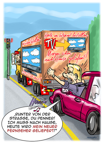 Cartoon: Runter von der Strasse Du Penner (medium) by ian david marsden tagged trucker,auto,road,rage,wut,fahrer,cartoon,marsden