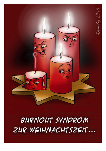 Cartoon: Burnout Syndrom (medium) by Miguelez tagged burnout,syndrom,müde,kerze,advent,weihnachten,feuer