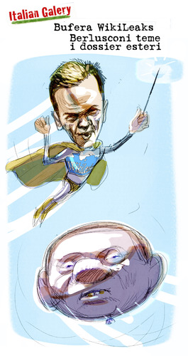 Cartoon: Bufera Wikileaks Berlusconi teme (medium) by portos tagged wikileaks,berlusconi,dossier