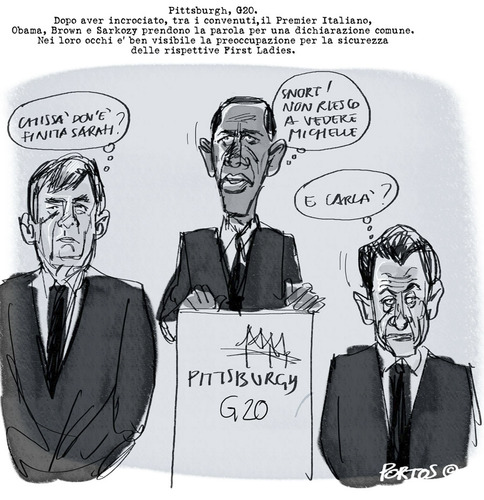 Cartoon: Pittsburgh G20 (medium) by portos tagged g20,brown,obama,sarkozy,berlusconi,first,ladies