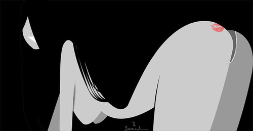 Cartoon: A kiss in the cheek (medium) by Garrincha tagged girls,illustration