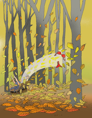 Cartoon: falling leaves and ... (medium) by zluetic tagged time,love