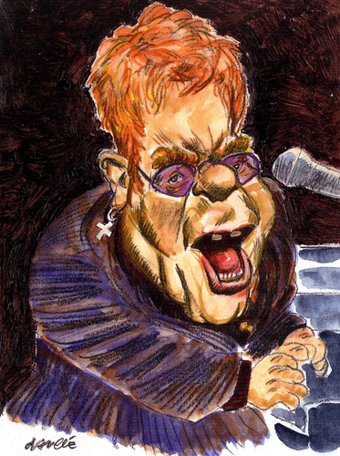 Cartoon: Elton John (medium) by daulle tagged caricature,music,daulle,elton,john