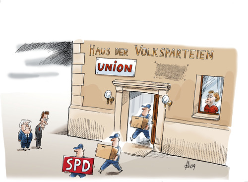Cartoon: Volksparteien (medium) by Heiko Sakurai tagged volksparteien,müntefering,steinmeier,merkel,cdu,spd,wahlen,2009