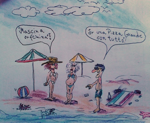 Cartoon: ieri a la spiaggia (medium) by wheelman tagged strand,schwanger,spaß,blabla,italiano