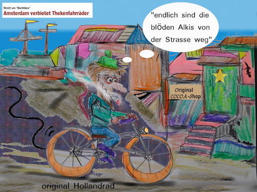 Cartoon: in den straßen von amsterdam (medium) by wheelman tagged amsterdam,verbot,bier,bikes,rad,fahrer,drogen