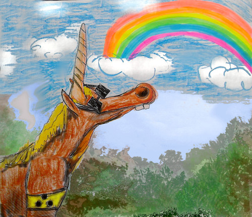 Cartoon: magic world (medium) by wheelman tagged unicorn,rainbow,sunglasses,blindness