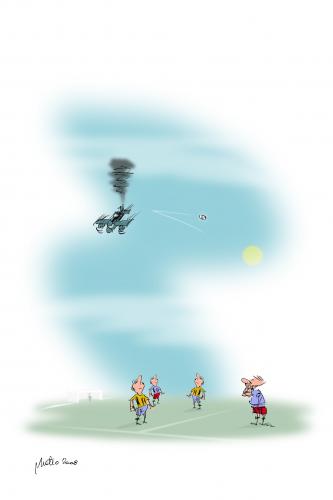 Cartoon: football accident (medium) by geomateo tagged football,soccer,ball,sport,plane,catastrofe,accident